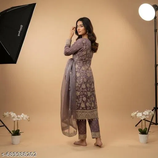 Embroidered Anarkali Suit for Women (Rust, Un Stitched)