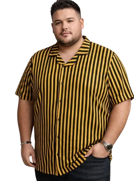 Cotton Blend Striper Shirt for Men, Yellow (4XL)