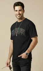 Polyester Printed T-shirt for Men, Black 