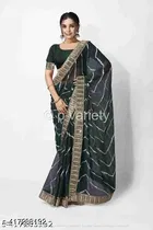 Georgette Solid Saree for Women, Bottle Green 