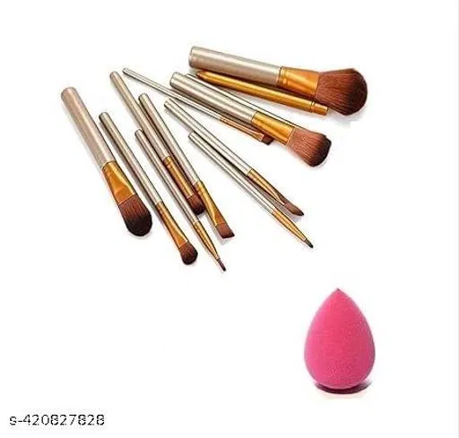 Combo of 12 Pcs Makeup Brushes & Blender (Multicolor, Set of 2)