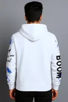 Fleece Printed Hoodie for Men, White 