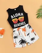Cotton Blend Printed Clothing Set for Boys, Combo Pack of 2, Black & Peach & Blue, 2-3 Years
