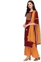 Women Cotton Rayon Embroidered Kurta And Sharara Set 