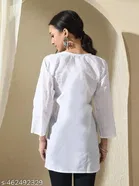 Cotton Chikankari Short Kurti for Women, White 