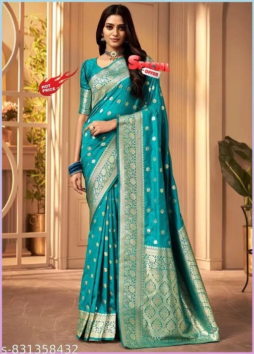 Kanjeevaram Zari Woven Saree for Women (Blue, Free Size)
