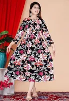 Rayon Printed Anarkali Kurti for Women (Black, S)