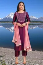 Viscose Rayon Embroidered Kurta with Pant & Dupatta for Women 