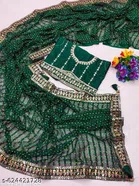 Georgette Dyed/ Washed Saree For Women, Green