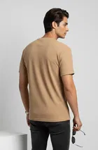 Polyester Round Neck T-shirt for Men, Beige 