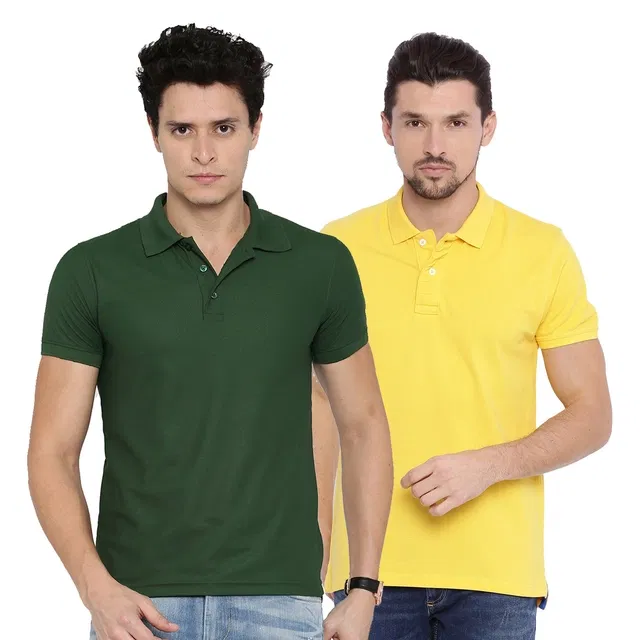 Polo Neck Solid Pack of 2 T-shirts for Men (Multicolor, L)