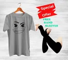 Round Neck Printed T-Shirt with Arm Sleeves for Men (Grey & Black, S) (Set of 2)