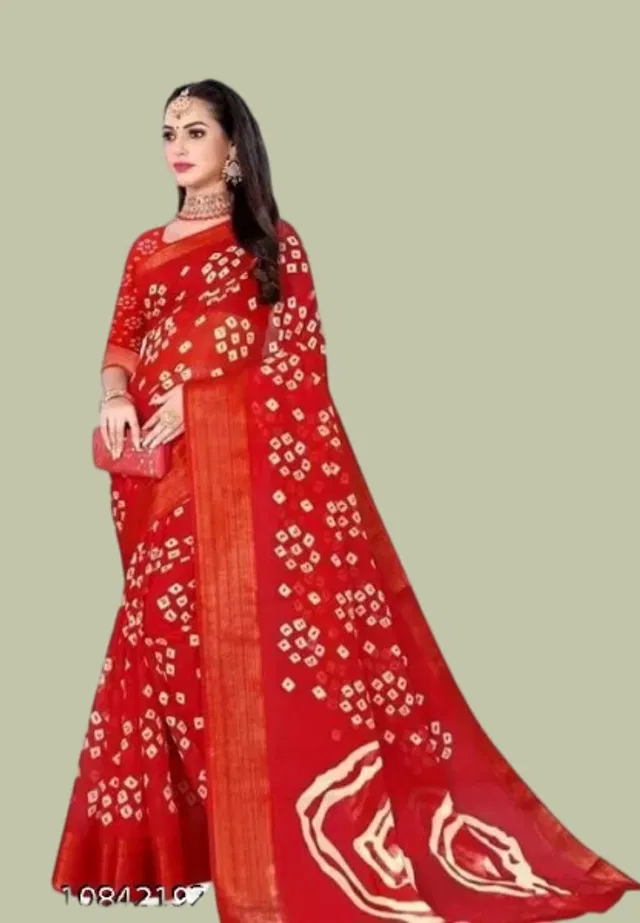 Cotton Printed Saree for Women (Red, 6 m)