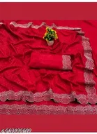Georgette Embroidered Saree For Women, Red
