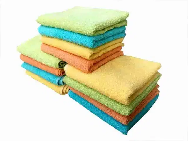 Cotton Super Absorbent Antibacterial Face & Hand Towels (Pack of 12) (Multicolor, 12x18 inches)