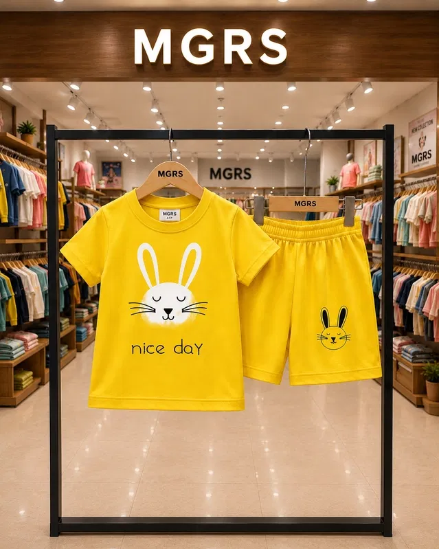 Typography Cotton Top & Bottom Set for Boys (Yellow, 7 - 8 Years)