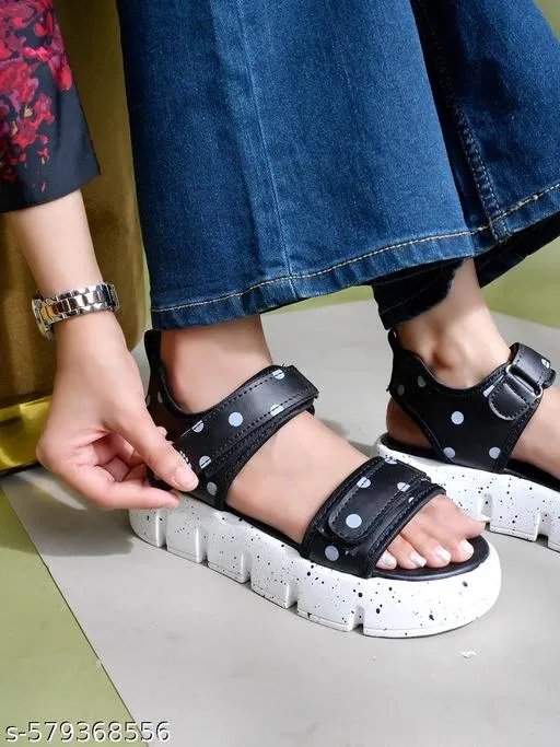 Shoetopia Black Printed Heel Sandals (Size IND-7)