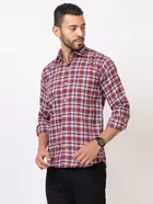 Cotton Blend Checkered Shirt for Men, Maroon 