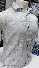 Rayon Printed Shirt for Men, Grey 