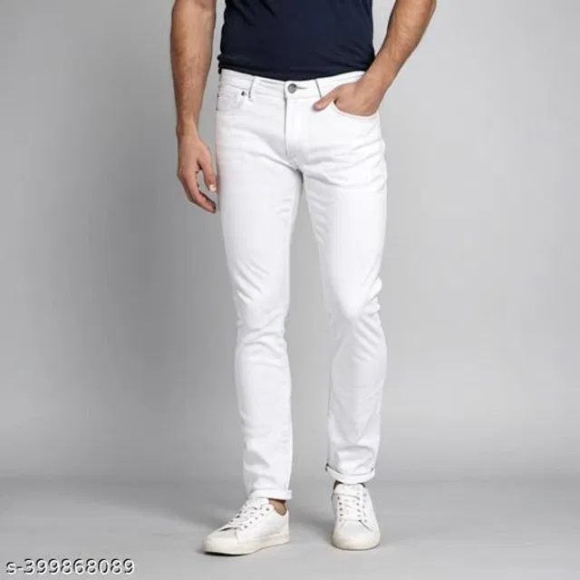 Denim Slim Fit Jeans for Men (White, 32)