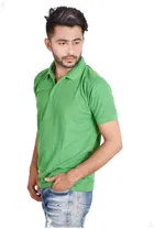 Poly Cotton Solid Polo Neck T-Shirt for Men, Green 