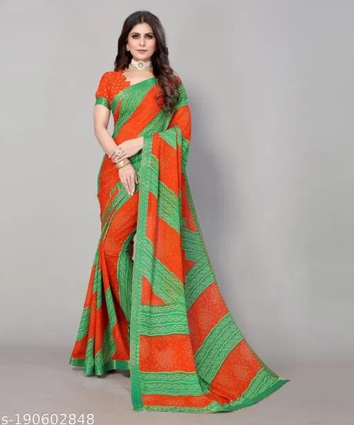Georgette Printed Saree for Women, Green (6.3 m)