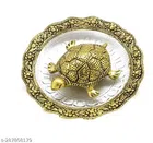 Aluminium Vastu Turtle with Plate (Gold & White)