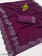 Poly Chiffon Solid Saree For Women, Purple