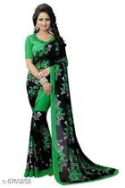 Georgette Printed Saree for Women, Green 