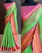 Kota Doria Cotton Silk Saree With Unstitched Blouse Piece for Women 