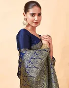 Silk Woven Design Saree for Women, Navy Blue 