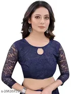 Net Solid Saree for Women, Navy 