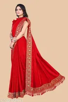 Vichitra Silk Solid Saree for Women 