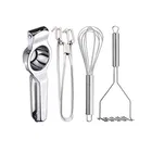 Stainless Steel Lemon Squeezer & Pakkad & Egg Whisk & Potato Masher For Kitchen 