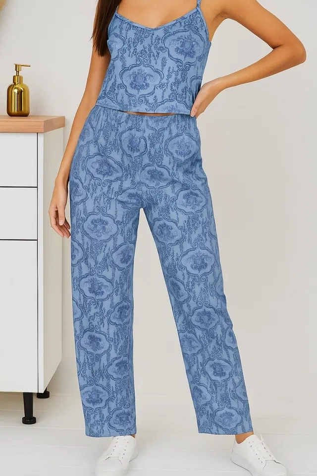 Women's Sleepwear All Over Print Pyjama; Blue - L