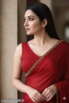 Georgette Solid Saree for Women, Red 