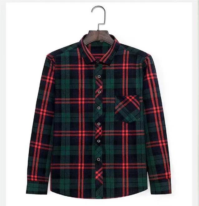 Full Sleeves Checkered Shirt for Men (Green & Red, M)