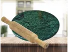 Marble Roti Maker Chakla (9 inches) with Wooden Belan (12 inches) (Green & Brown, Set of 1)