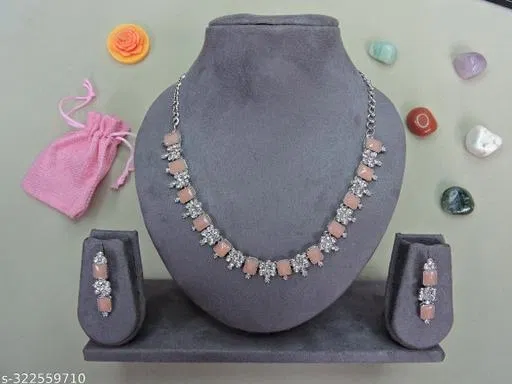 Diamond Minimal Necklace Jewellery to Sparkle Every occasion for Women (Pink, Free Size)