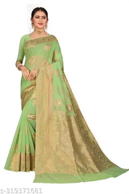 Cotton Zari Woven Saree for Women (Green, 6.3 m)