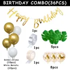 Happy Birthday Decoration Kit With Golden Balloons & Artificial Leaves 