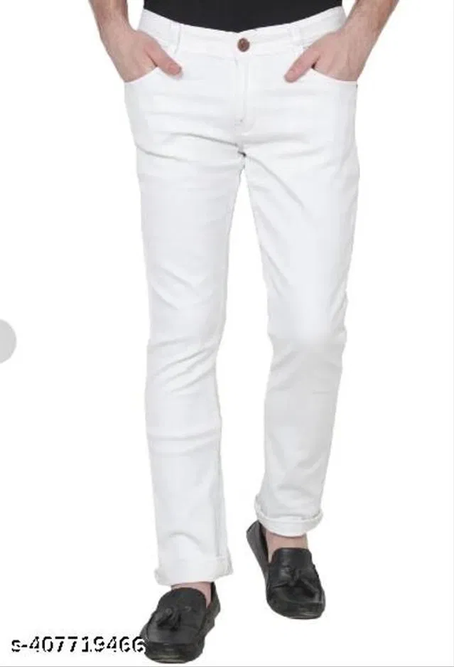 Denim Slim Fit Jeans for Men (White, 30)