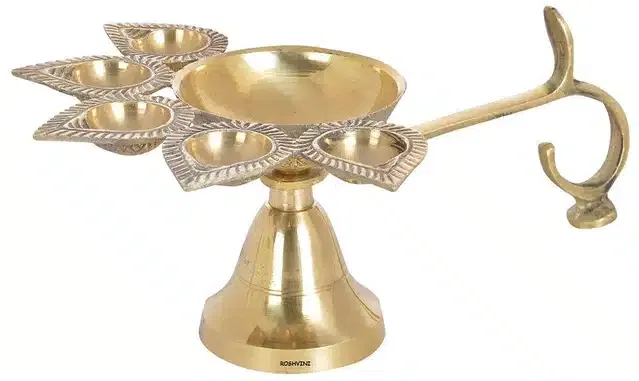 Brass Deepak Set For Puja and Festive (9.4 inch) (Pack Of 1) (BRD-026)