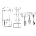 Stainless Steel Cup Stand & Chakla Belan Stand With Hook & Hook Rail For Kitchen 
