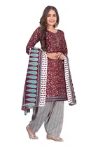 Cotton Blend Printed Kurti with Bottom & Dupatta Set for Women 