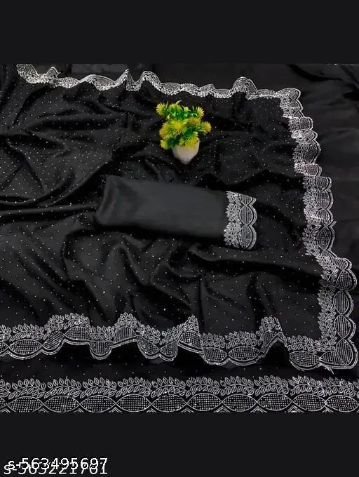 Georgette Embellished Saree For Women, Black