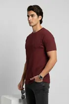 Polyester Round Neck T-shirt for Men, Maroon 