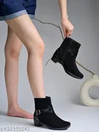 Solid Suede Heeled Boots for Women Black 