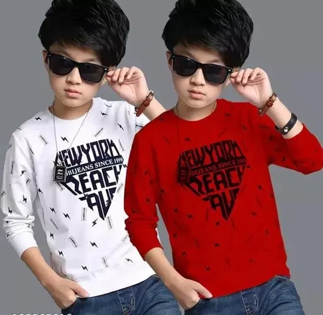 Cotton Blend Round Neck T-Shirts for Boys (White & Red, 6-7 Years) (Pack of 2)
