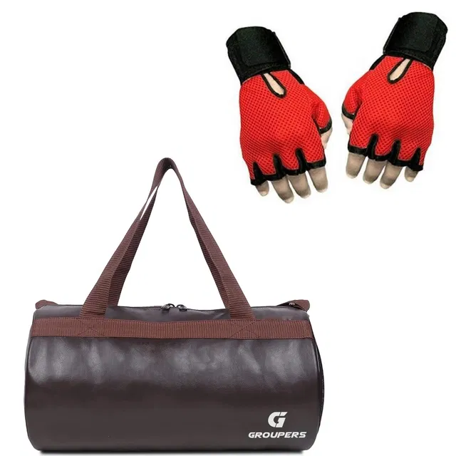 PU Leather Gym Bag with Gloves for Men & Women (Multicolor, Set of 1)